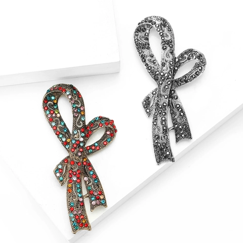 Spilla a Fiocco in Lega Vintage per Donna Spilla di Lusso con Strass Intarsiati Morsetto per Sciarpa Gioielli Regalo per Feste