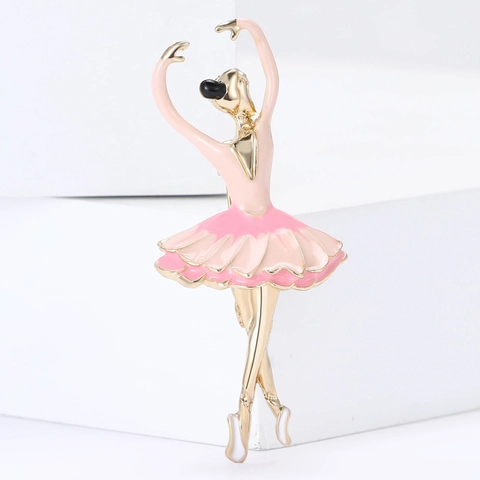 Fashion Alloy Enamel Ballet Girl Brooch Pin Elegant Drip Oil Dancing Dancer Corsage Jewelry Gifts For Women Clothing Accesssory