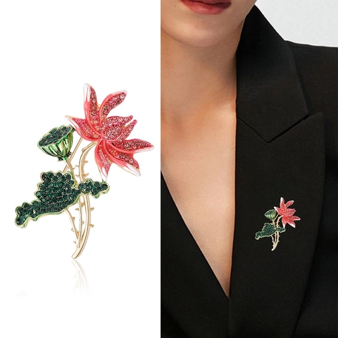 Eleganter Legierung Lotus Blume Brosche Für Damen Rosa Strass Emaille Schalschnalle Mehrzweck Floral Schmuck Zubehör