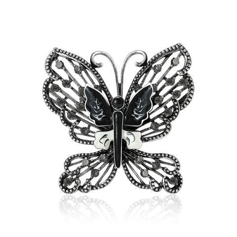 Broche de Mariposa Hueco de Aleación Vintage para Mujer Elegante Ramillete de Insecto de Esmalte de Diamantes de Imitación Joyería