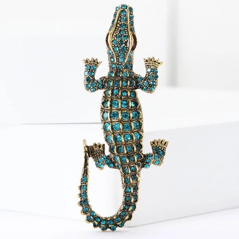 Spilla in Lega Vintage con Strass a Forma di Coccodrillo Alligatore per Uomo Donna Abito da Lavoro Cappotto Spilla da Revers Animale Gioielli Regalo