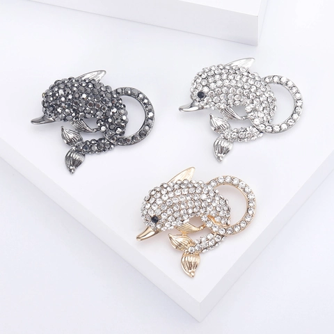 Mode Delfin Brosche Pin Für Damen Legierung Strass Tier Eingelegt Schmuck Zubehör Für Party Bankett Alltag