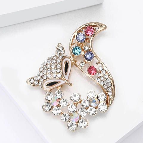 Lussuosa Spilla a Volpe in Lega Con Strass Luccicanti Design Floreale Donna Accessori Moda Abbigliamento Gioielli per Festa Banchetto