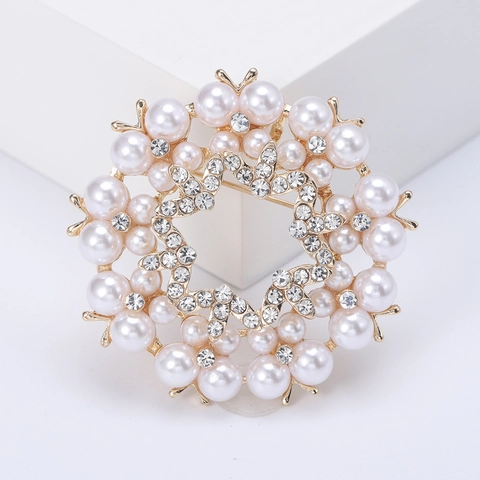 Spilla in Lega a Forma di Fiore Esagonale Cavo Stile Coreano Con Perla Artificiale Strass Fibbia per Sciarpa Moda Donna