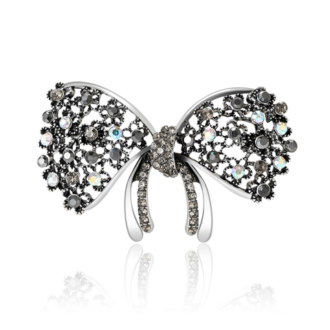Vintage Alloy Bowknot Brooch For Women Sparkling Rhinestone Hollow Filigree Dress Accessory Pin Fashion Jewelry Gift