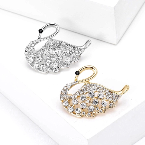 Elegant Swan Brooch Alloy Rhinestone Inlaid Pin Gold Silver Plated Fashion Jewelry Accessory For Women Banquet Wedding Gift