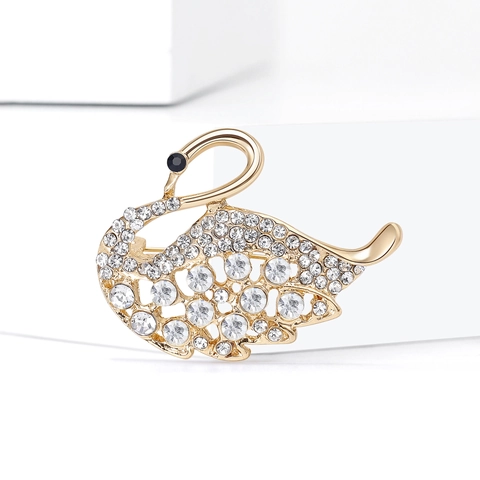 Elegant Swan Brooch Alloy Rhinestone Inlaid Pin Gold Silver Plated Fashion Jewelry Accessory For Women Banquet Wedding Gift