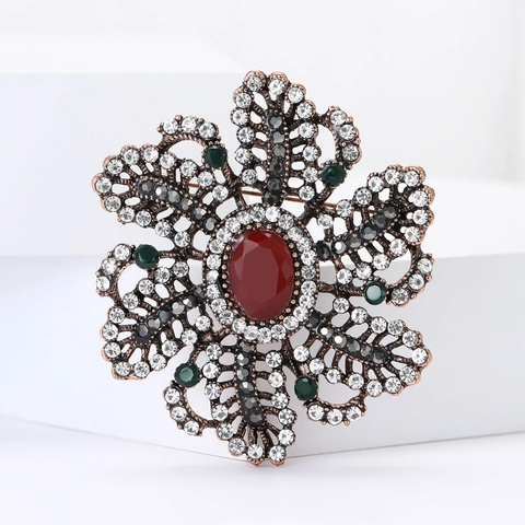 Spilla a Fiore in Lega Vintage con Strass per Donna Squisita Spilla Floreale in Bronzo con Gemma Artificiale per Gioielli da Matrimonio