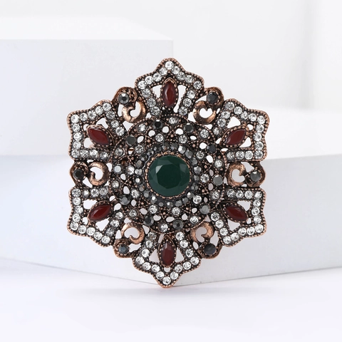 Spilla a Fiore in Lega di Strass Barocca Vintage per Donna Finitura Bronzo Stile Palazzo Pietra Multicolore Spilla per Abbigliamento