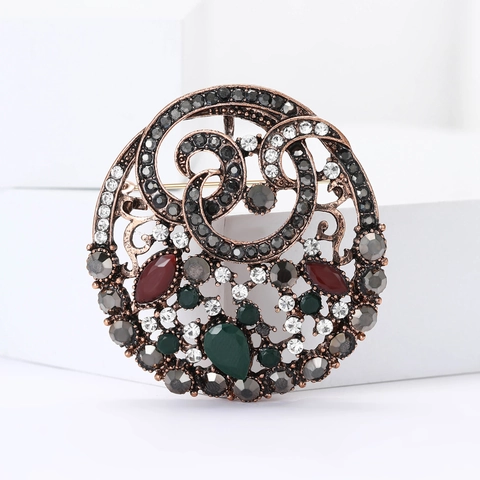 Spilla Vintage in Lega con Strass Stile di Palazzo Retrò per Donna Design Traforato Bronzo Antico Elegante Spilla per Cappotto Gioielli