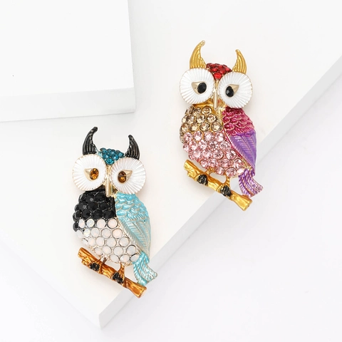 Elegante Legering Uil Broche Met Gekleurde Strass En Emaille Voor Dames Heren Pak Jas Creatieve Sieraden