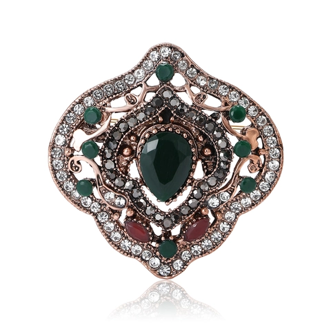 Vintage Baroque Palace Style Alloy Rhinestone Brooch High Grade Floral Corsage Suit Coat Pin For Women Fashion Jewelry Accessory