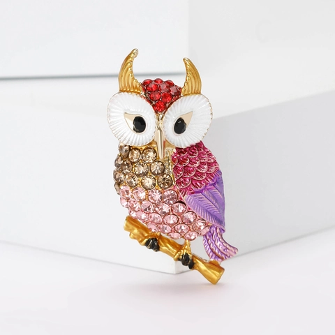 Elegante Legering Uil Broche Met Gekleurde Strass En Emaille Voor Dames Heren Pak Jas Creatieve Sieraden