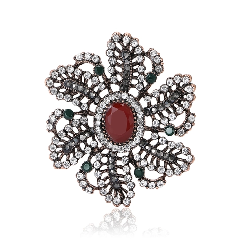 Spilla a Fiore in Lega Vintage con Strass per Donna Squisita Spilla Floreale in Bronzo con Gemma Artificiale per Gioielli da Matrimonio