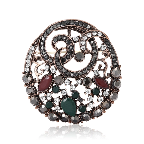 Spilla Vintage in Lega con Strass Stile di Palazzo Retrò per Donna Design Traforato Bronzo Antico Elegante Spilla per Cappotto Gioielli
