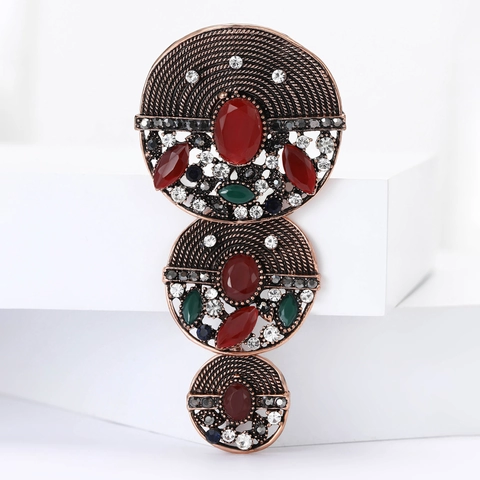 Vintage Baroque Alloy Rhinestone Brooch Bronze Tone Multi Color Inlaid Flower Pin For Women Coat Cardigan Fashion Jewelry Gift