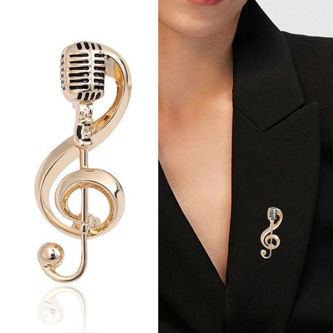 Spilla a Forma di Microfono con Nota Musicale Creativa in Lega con Strass Simbolo Musicale per Vestito da Donna Regalo