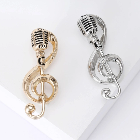 Spilla a Forma di Microfono con Nota Musicale Creativa in Lega con Strass Simbolo Musicale per Vestito da Donna Regalo