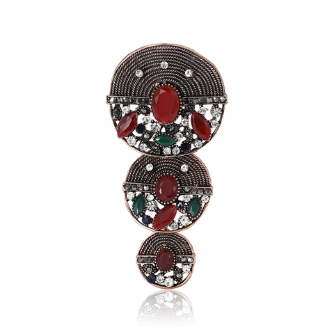 Vintage Baroque Alloy Rhinestone Brooch Bronze Tone Multi Color Inlaid Flower Pin For Women Coat Cardigan Fashion Jewelry Gift