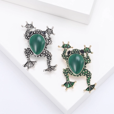 Retro Legierung Frosch Brosche Für Damen Vintage Grüne Strass Eingelegt Tier Brustnadel Elegante Mode Schmuck Accessoire Geschenk
