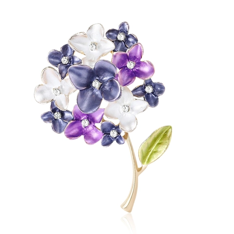 Elegante Spilla a Forma di Fiore di Ortensia in Lega per Donna Spille Floreali in Smalto con Strass Spilla da Bavero Gioielli