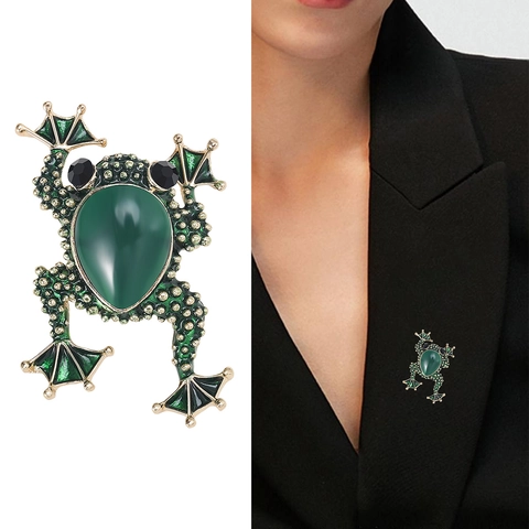 Retro Legierung Frosch Brosche Für Damen Vintage Grüne Strass Eingelegt Tier Brustnadel Elegante Mode Schmuck Accessoire Geschenk