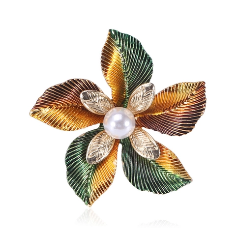 Spilla a Fiore in Lega di Smalto Vintage Con Perla Artificiale Elegante Sfumata Floreale Spilla da Bavero per Donna Banchetto Festa Accessorio