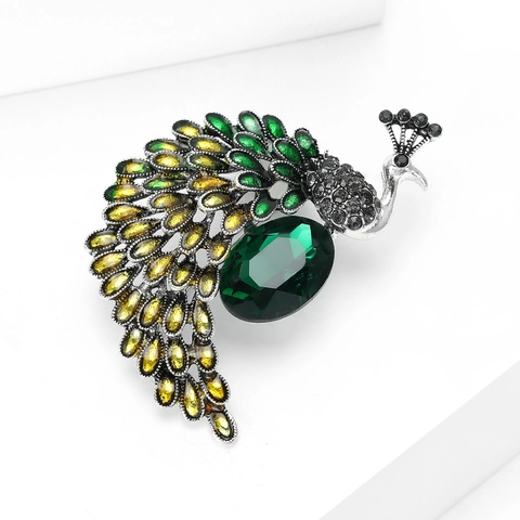Broche Paon en Alliage Vintage avec Strass pour Femmes Élégante Épingle à Revers Animal en Émail Bijoux de Mode Accessoire