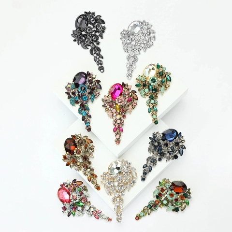 Broche de Flor Grande de Lujo Vintage con Diamantes de Imitación Aleación Incrustada con Cristal Multicolor para Mujer Joyería