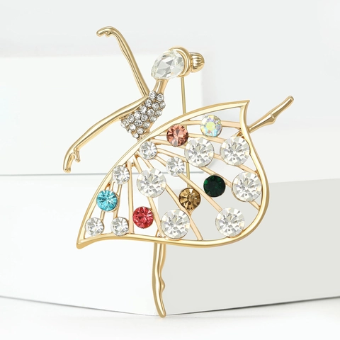 Elegant Ballet Dancer Alloy Brooch Pin For Women Multicolor Rhinestone Hollow Design Fashion Jewelry Banquet Party Accessory