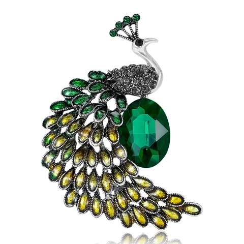 Broche Paon en Alliage Vintage avec Strass pour Femmes Élégante Épingle à Revers Animal en Émail Bijoux de Mode Accessoire