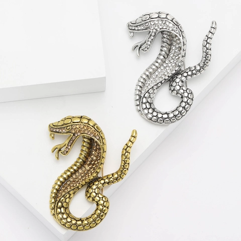 Broche de Serpiente Cobra de Aleación Vintage para Mujeres Hombres Retro con Strass Incrustados Alfiler de Solapa Animal Joyería