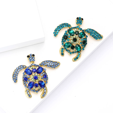 Broche Tortue de Mer Dessin Animé Vintage Alliage Strass Incrusté Animal Pour Hommes Femmes Costume Pull Bijoux
