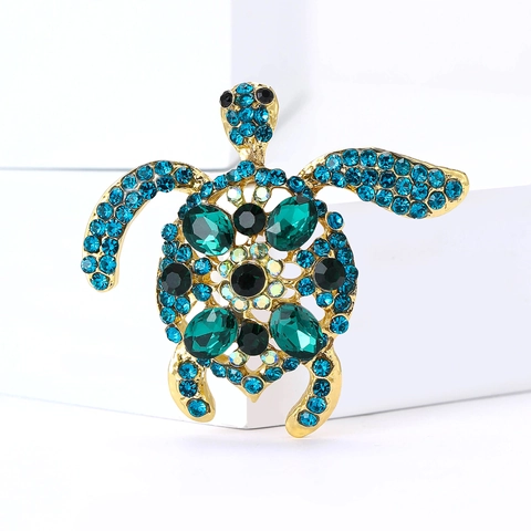 Broche Tortue de Mer Dessin Animé Vintage Alliage Strass Incrusté Animal Pour Hommes Femmes Costume Pull Bijoux