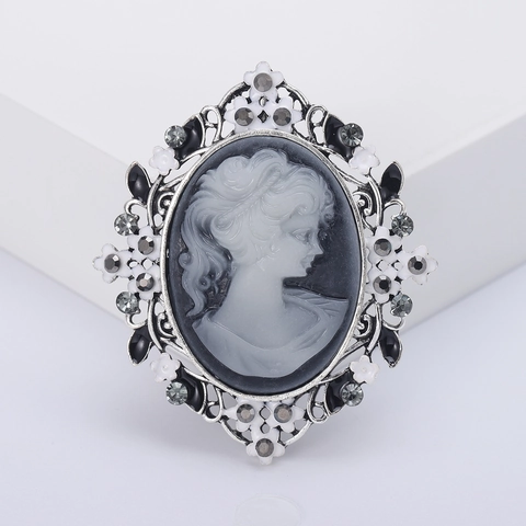 Spilla Cammeo Vintage da Donna Elegante in Lega con Strass Fiore Smalto Pin per Revers Stile Palazzo Retrò Gioielli Regalo
