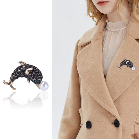 Spilla a Forma di Delfino in Lega Vintage Con Strass e Perla Artificiale Elegante Spilla Animale per Donna Gioielli Oro Argento