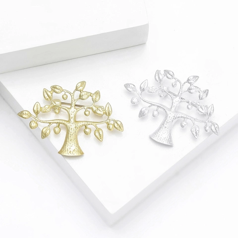 Minimalist Matte Alloy Tree Of Life Brooch Pins For Women Fashion Suit Coat Accessory Golden Silver Jewelry No Unit