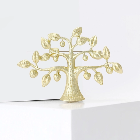 Minimalist Matte Alloy Tree Of Life Brooch Pins For Women Fashion Suit Coat Accessory Golden Silver Jewelry No Unit