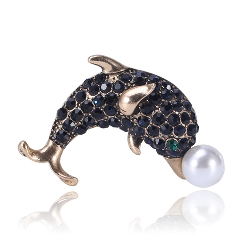 Spilla a Forma di Delfino in Lega Vintage Con Strass e Perla Artificiale Elegante Spilla Animale per Donna Gioielli Oro Argento