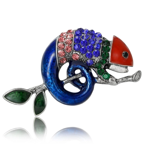 Creativa Spilla Animale Camaleonte per Donna in Lega con Strass e Smalto Spilla Lucertola Accessori Abbigliamento Vintage