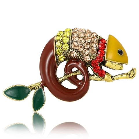 Creativa Spilla Animale Camaleonte per Donna in Lega con Strass e Smalto Spilla Lucertola Accessori Abbigliamento Vintage