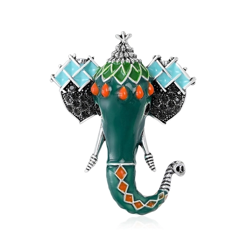 Boho Vintage Elefantenkopf Brosche Legierung Emaille Strass Tier Anstecknadel Für Damen Ethnischen Schmuck Geschenk