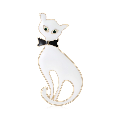 Elegant Alloy Enamel Cat Brooch With Rhinestone Eyes Cat Lapel Pin Individual Trendy Animal Jewelry For Clothing Decoration Accessories