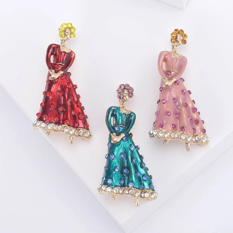 Vintage Emaille Mädchen Mit Lockigem Haar Brosche Für Damen Legierung Strass Elegante Dame Figur Pin Schmuck Für Tägliche Deko