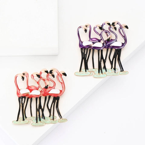 Mode Legering Emaille Flamingo Speld Grappig Dier Kleding Accessoires Voor Dames