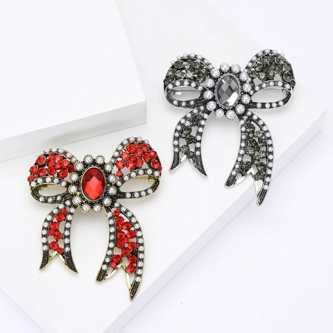 Broche de Lazo de Estrás de Aleación Barroca Vintage Para Mujer Elegante Broche de Perlas Artificiales Incrustadas Joyas de Moda Para Banquetes de Bodas