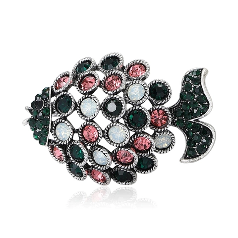 Vintage Alloy Hollow Fish Brooch Pin For Women Elegant Koi Shaped Rhinestone Inlaid Fashion Clothes Accessory Jewelry