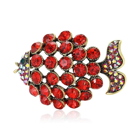 Vintage Alloy Hollow Fish Brooch Pin For Women Elegant Koi Shaped Rhinestone Inlaid Fashion Clothes Accessory Jewelry