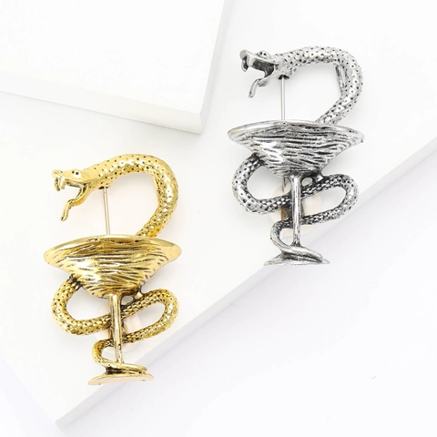 Broche Vintage en Alliage Serpent Bol d'Hygie Rétro Créatif Or Argent Symbole Médical Pharmacie Broche Pin Bijoux pour Femmes Hommes