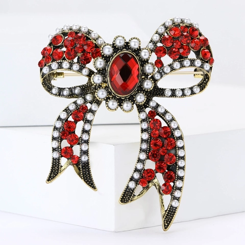 Broche de Lazo de Estrás de Aleación Barroca Vintage Para Mujer Elegante Broche de Perlas Artificiales Incrustadas Joyas de Moda Para Banquetes de Bodas